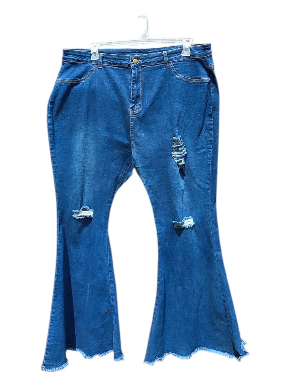 Plus Size 3XL Distressed Flare Jeans – Raw Hem Bell Bottom Denim
